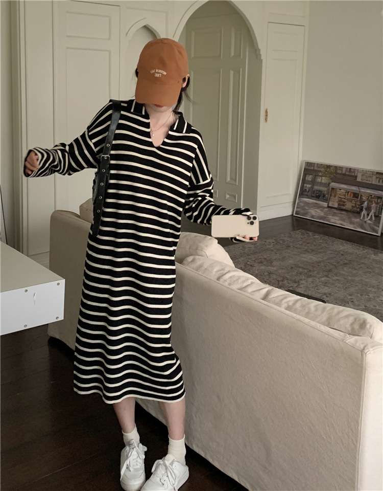 オーバーサイズVネックボーダーワンピース ボーダー服