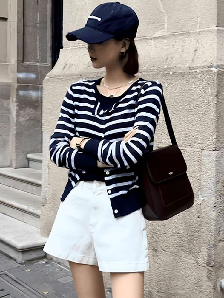 涼やかボーダーニットカーディガン ボーダー服