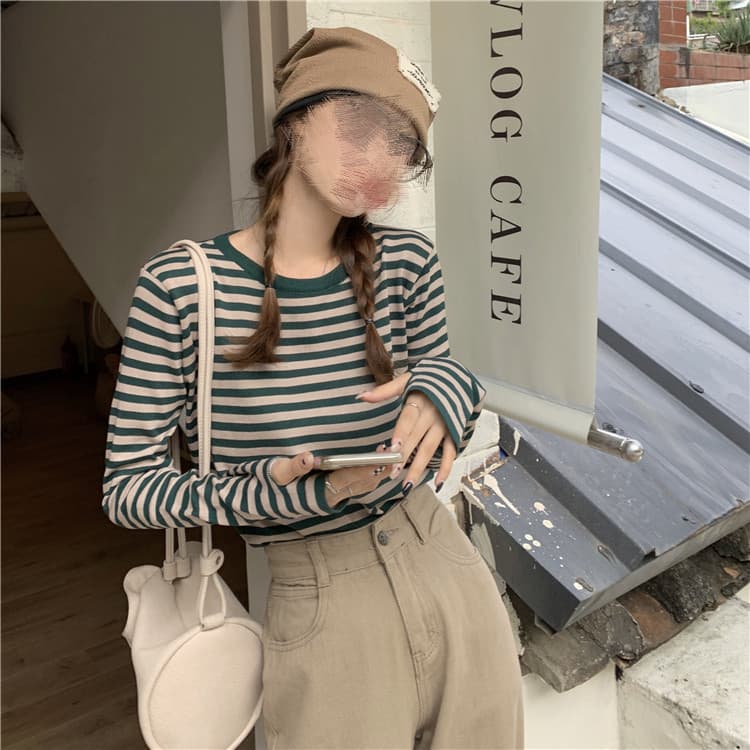 ボーダー服 大人女子のボーダー長袖ベースシャツ