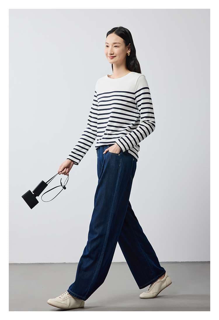 シンプルボーダーニット長袖プルオーバー ボーダー服