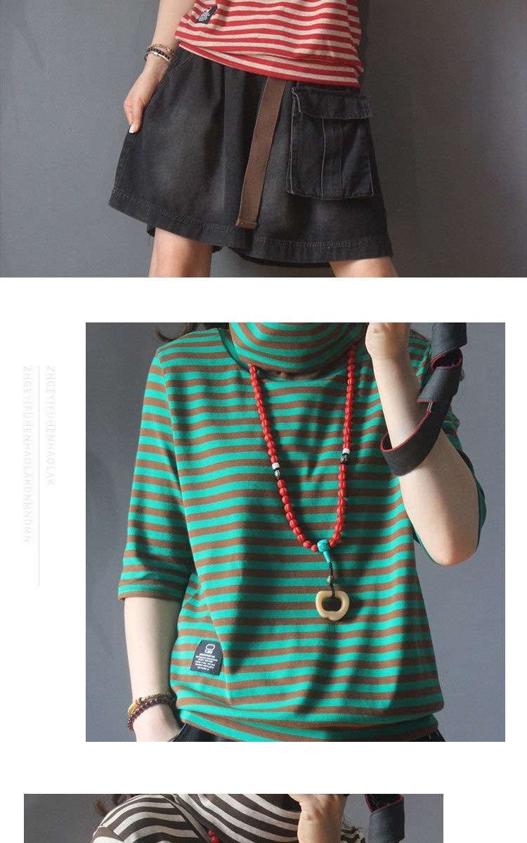 タートルネックボーダーカットソー ボーダー服