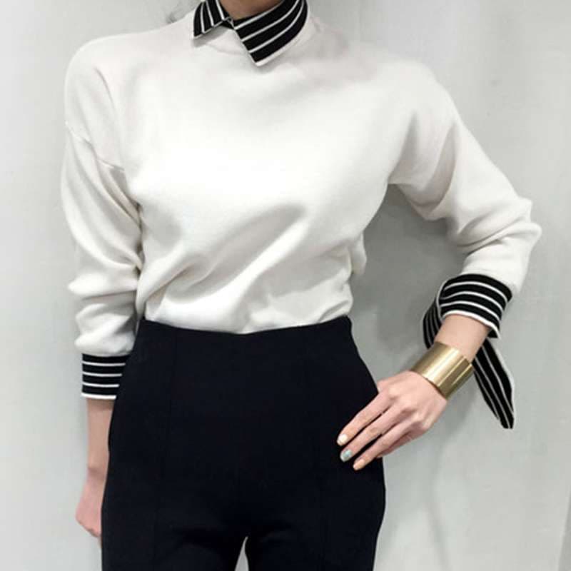 ストライプデザイン リボン袖シャツ ボーダー服