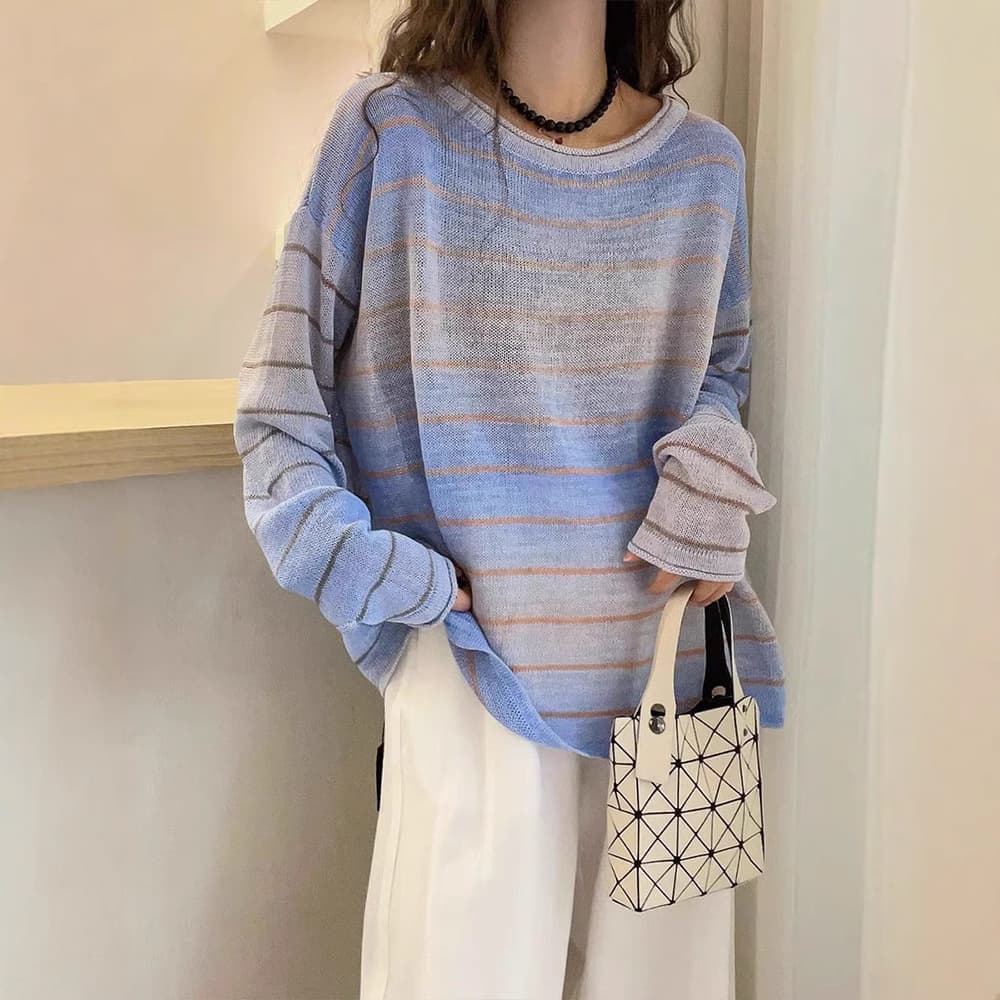 ボーダー服 優美ボーダー薄手長袖ニット