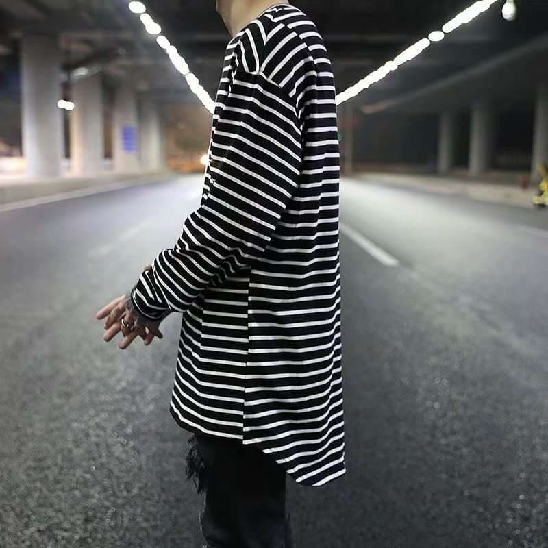 オーバーサイズ ストライプロングスリーブカットソー ボーダー服