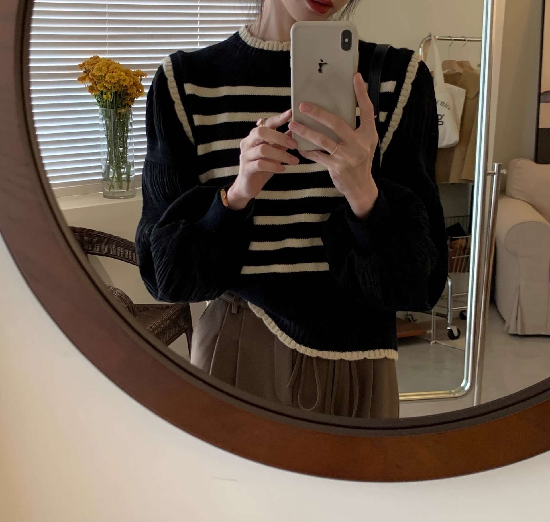 パフスリーブボーダーニット ボーダー服