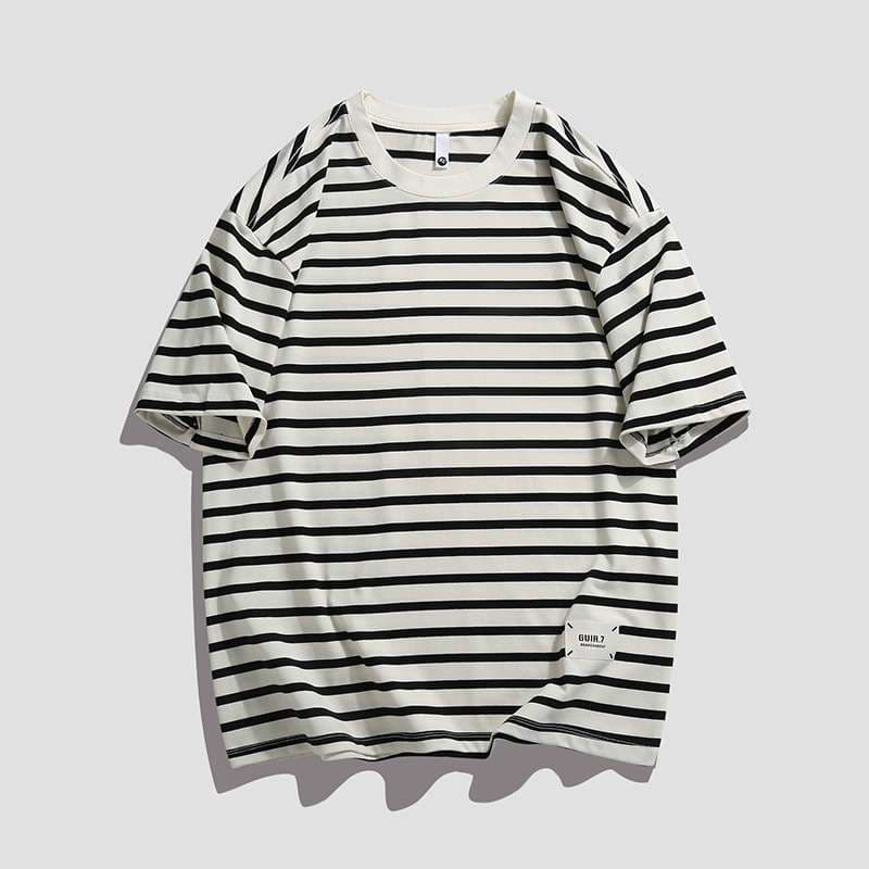 シンプルボーダー半袖カジュアルTシャツ ボーダー服
