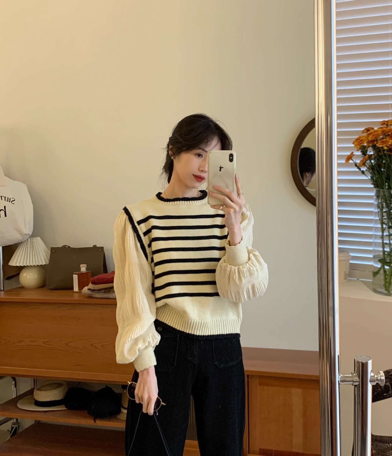 パフスリーブボーダーニット ボーダー服