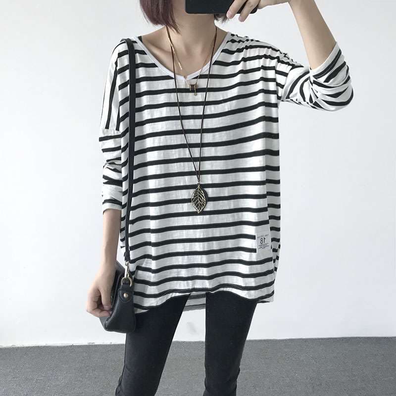 ゆったりボーダー柄長袖カットソー ボーダー服