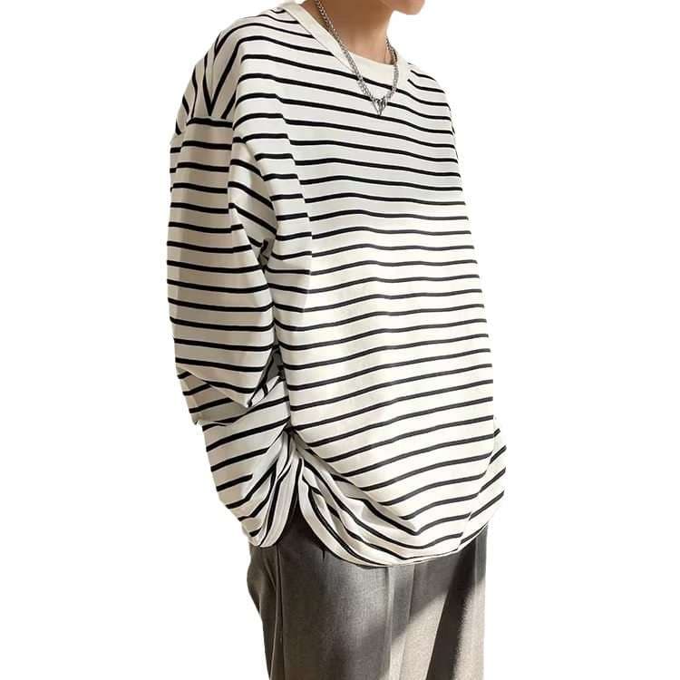 ゆったりシルエットのボーダー長袖カットソー ボーダー服
