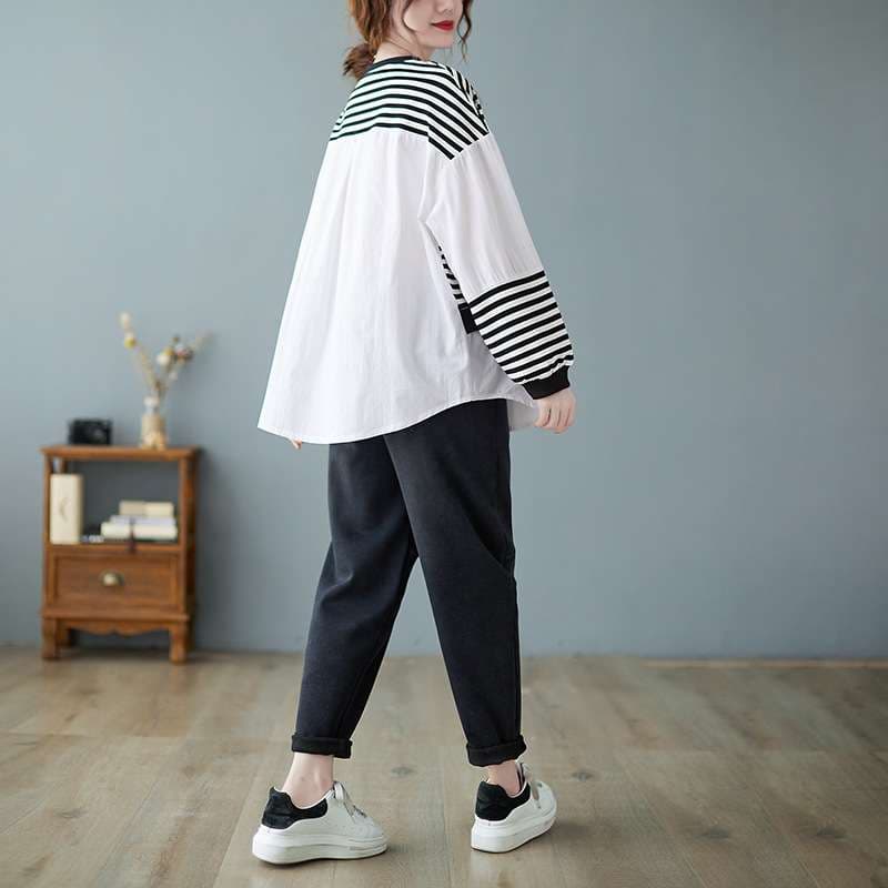 ゆったりボーダーレイヤードシャツ ボーダー服