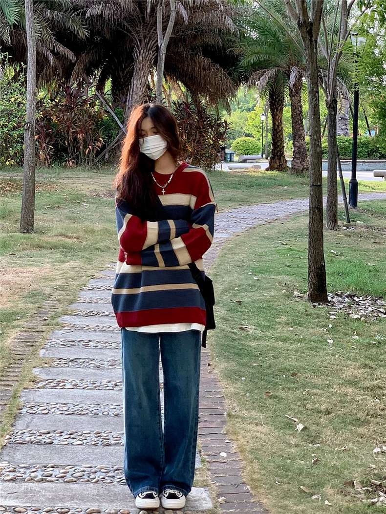 ゆったりオーバーサイズボーダーニット ボーダー服