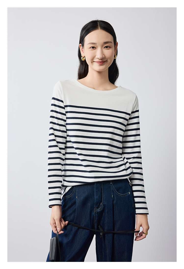 シンプルボーダーニット長袖プルオーバー ボーダー服