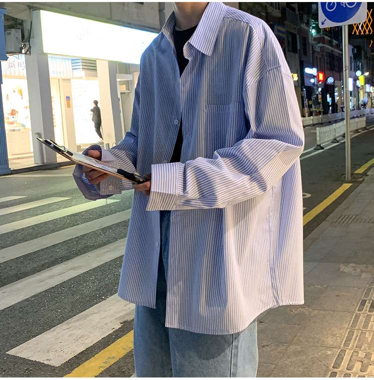 ゆったりストライプオーバーシャツ ボーダー服
