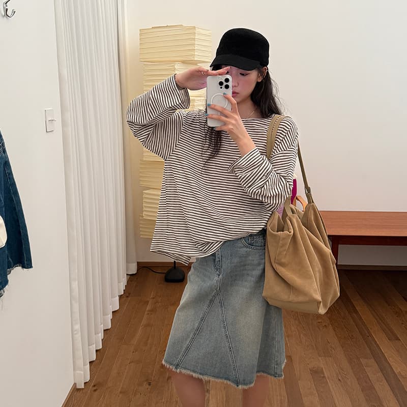 ボーダー服 背中開きボーダー長袖