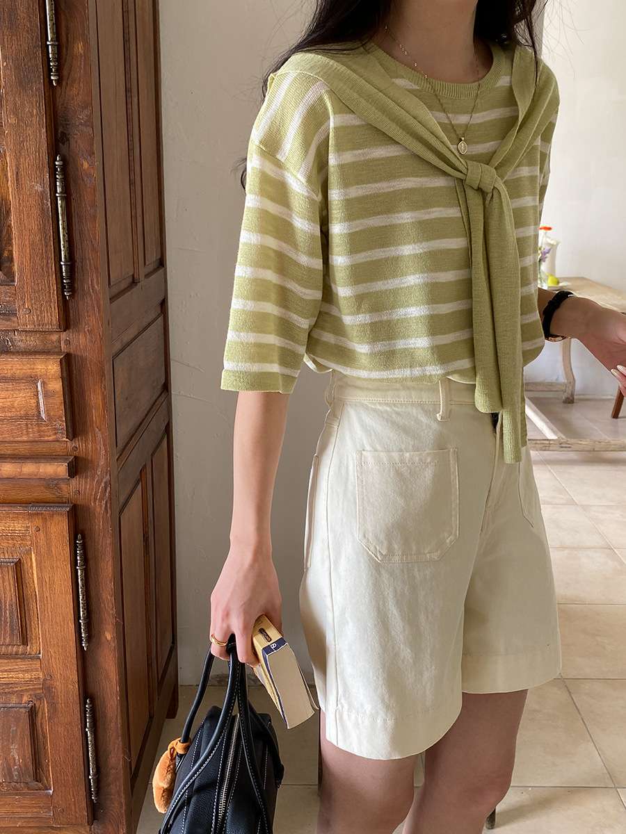 デザインリボン付きボーダーニット ボーダー服