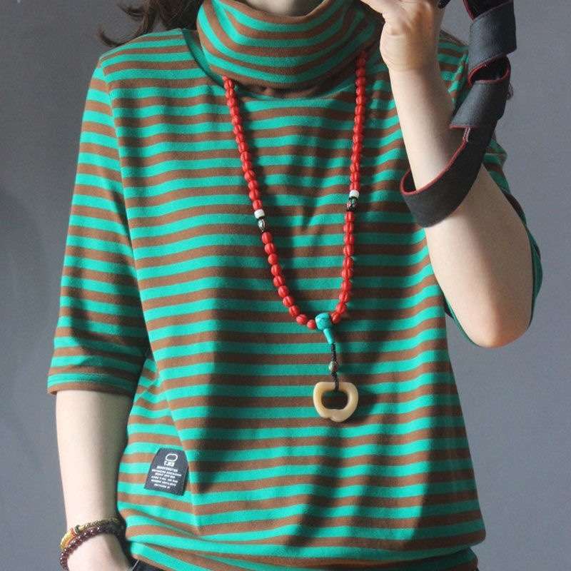 タートルネックボーダーカットソー ボーダー服