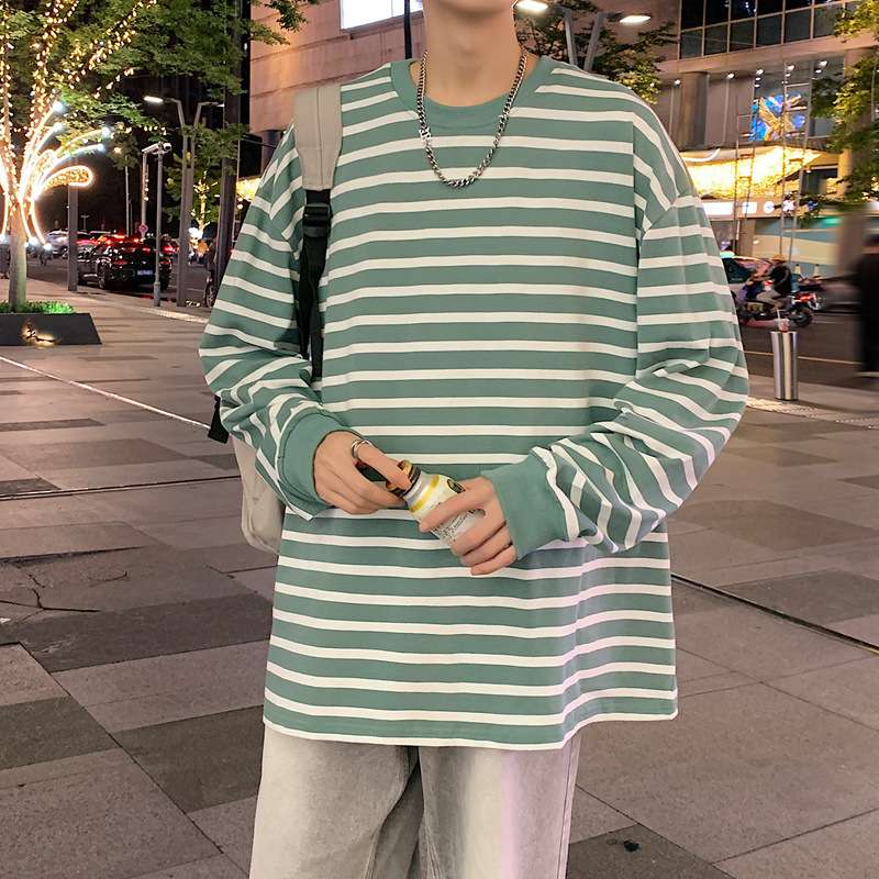 ゆったりオーバーサイズボーダーロングTシャツ ボーダー服