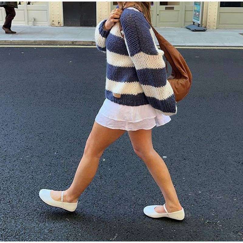 ゆったりボーダーニットプルオーバー ボーダー服