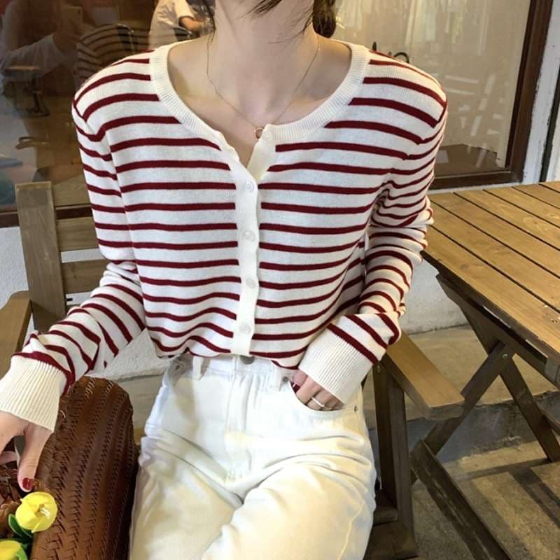 やわらか素材ボーダーカーディガン ボーダー服