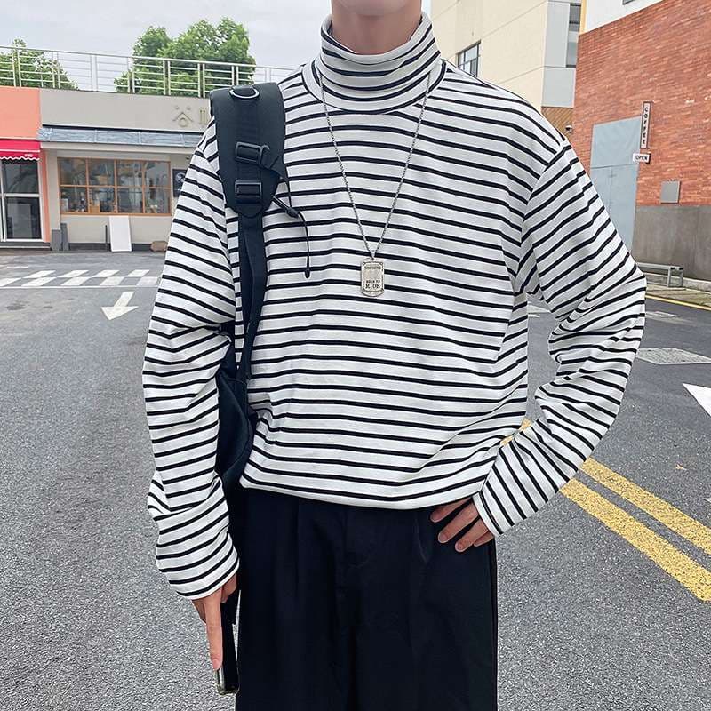オーバーサイズストライプタートルネック ボーダー服