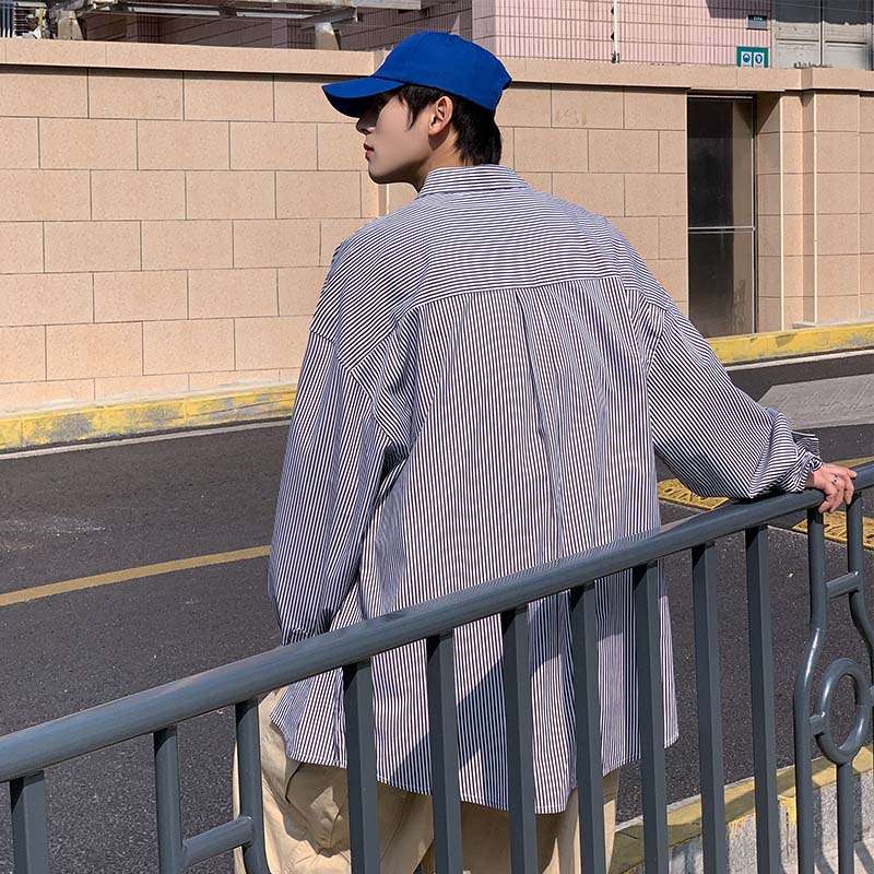 ゆったりストライプオーバーシャツ ボーダー服