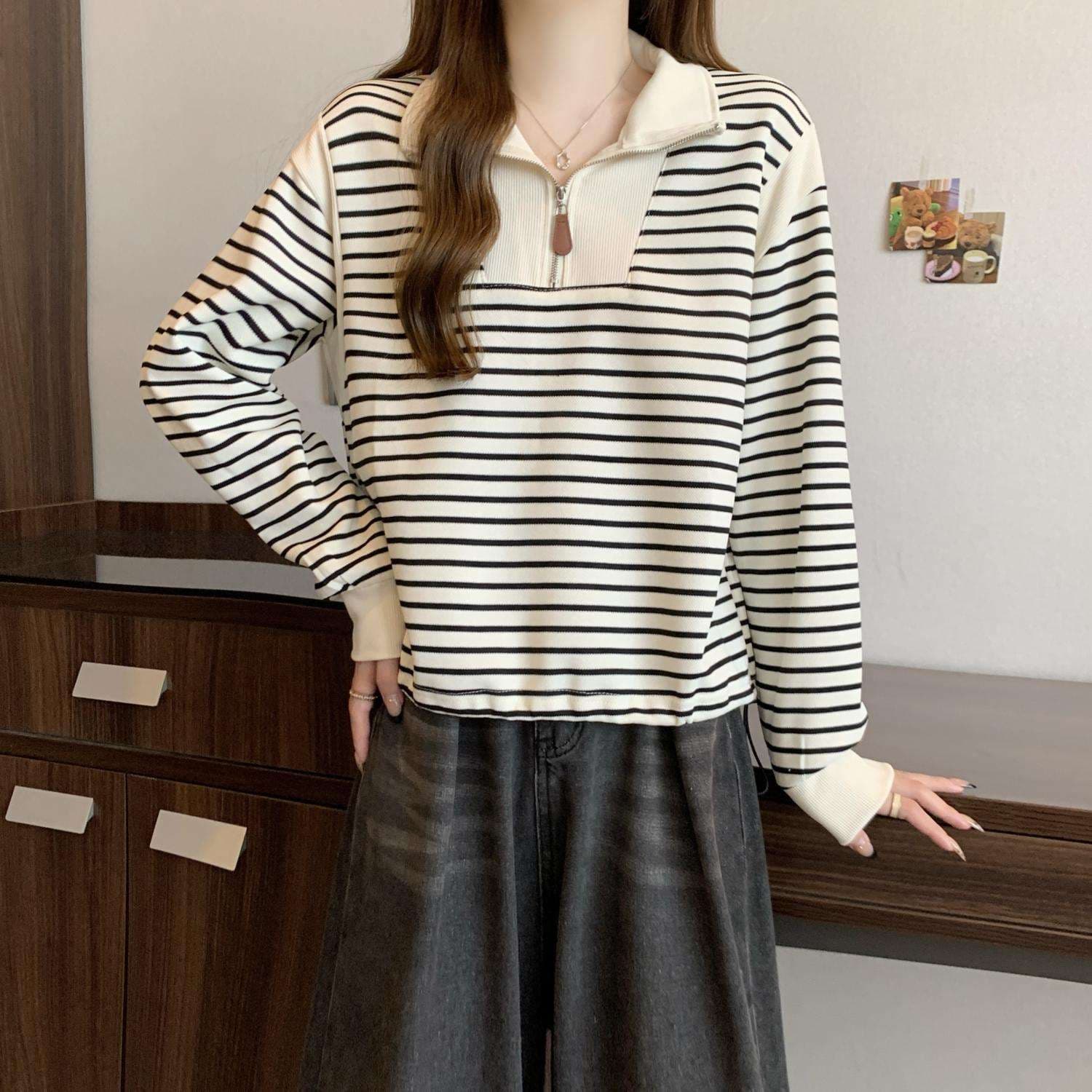 ハーフジップボーダーニットプルオーバー ボーダー服