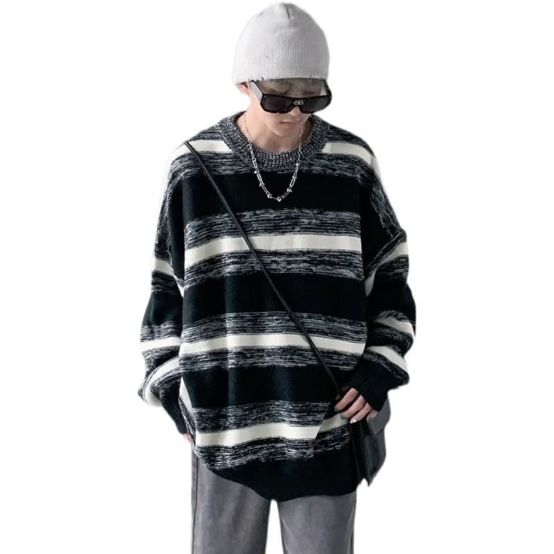 かすれボーダーニットプルオーバー ボーダー服
