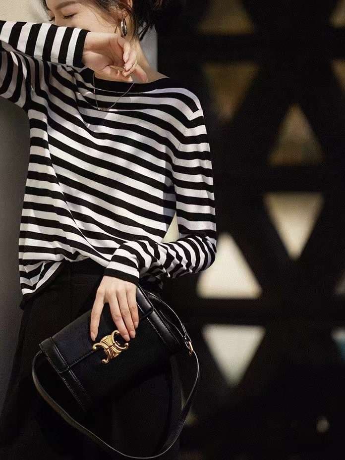 シンプルボーダーリブロングスリーブ ボーダー服