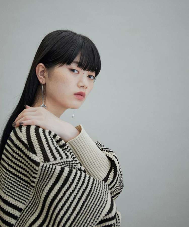 ストライプ柄ボリューム袖カーディガン ボーダー服