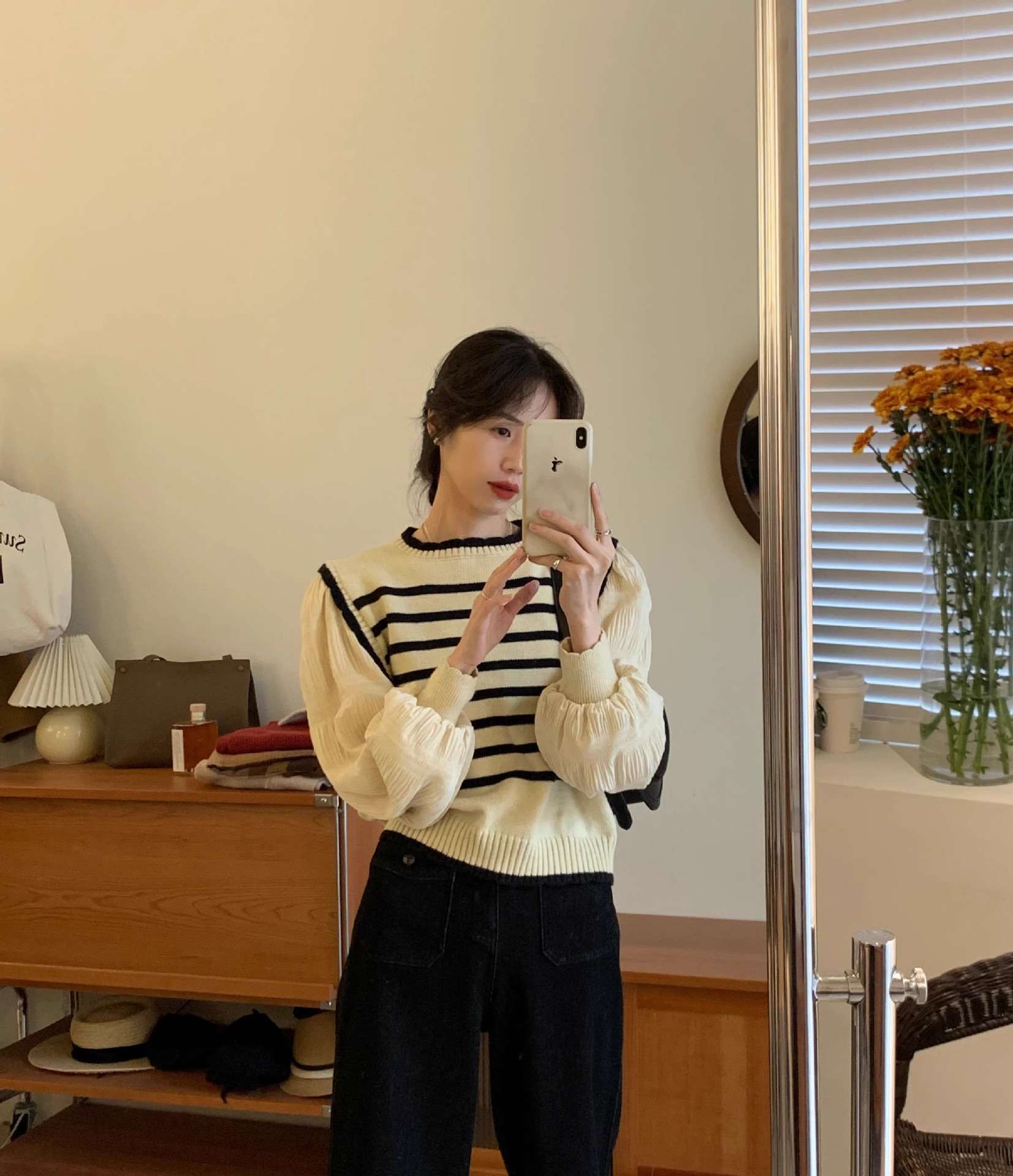 パフスリーブボーダーニット ボーダー服