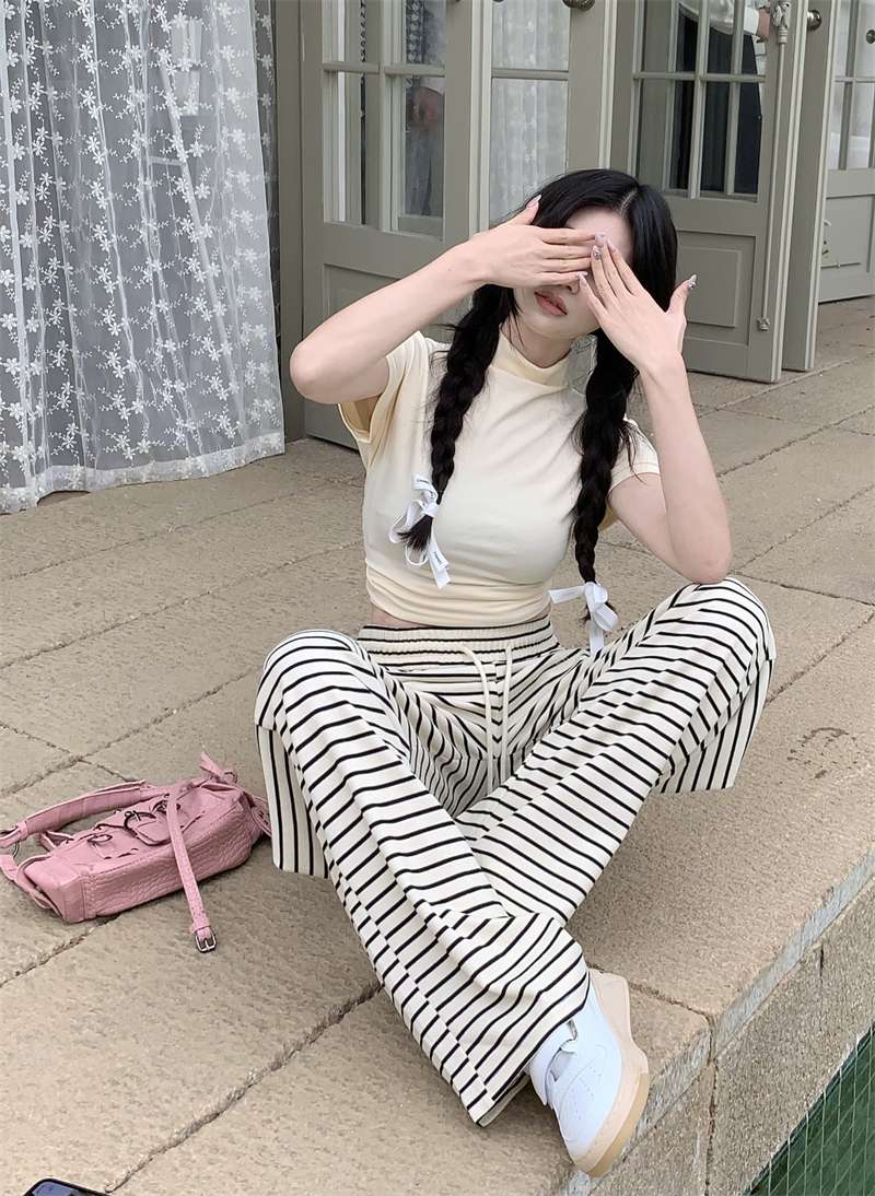 ゆったりストライプワイドパンツ ボーダー服