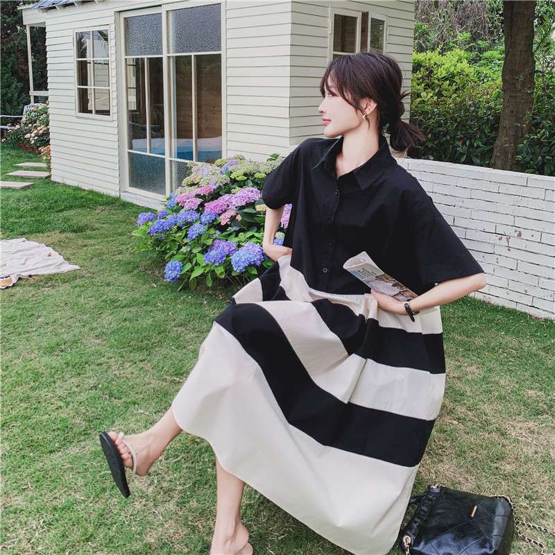 ふんわり袖のゆったりボーダーワンピース ボーダー服