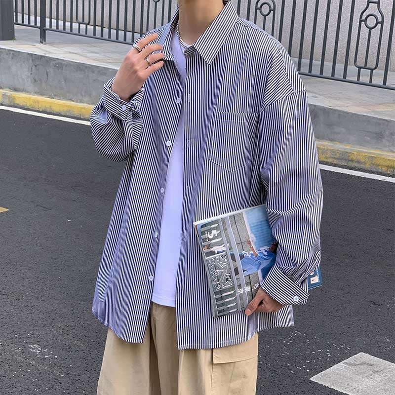 ゆったりストライプオーバーシャツ ボーダー服