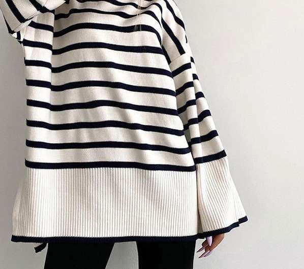 ゆったりボリューム袖ニット ボーダー服