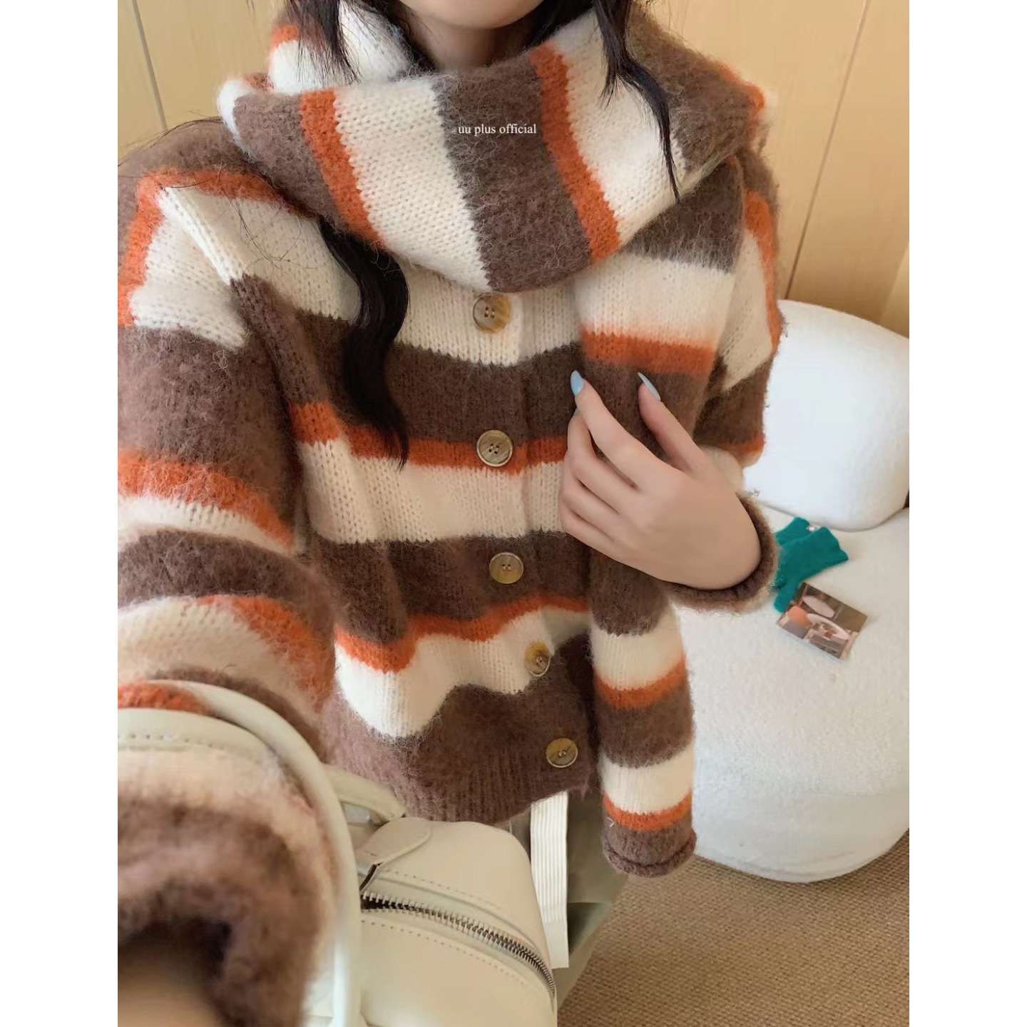 ゆったりボーダーニットカーディガン ボーダー服