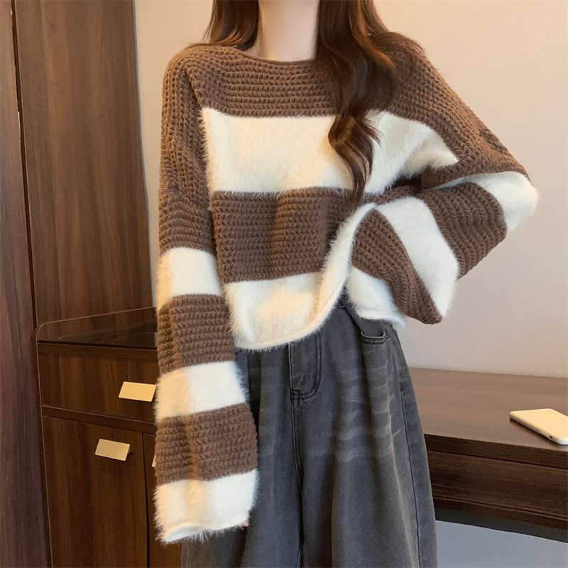 ふわもこボーダー柄オーバーサイズニット ボーダー服
