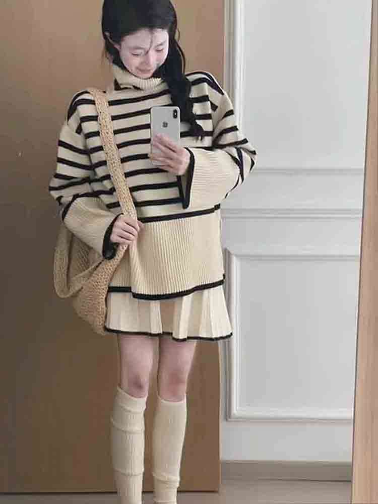 ストライプ柄オーバーサイズニットワンピース ボーダー服