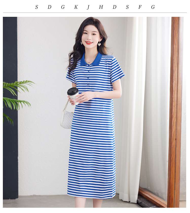 清涼感あふれる襟付きボーダーワンピース ボーダー服