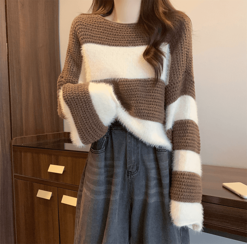 ふわもこボーダー柄オーバーサイズニット ボーダー服