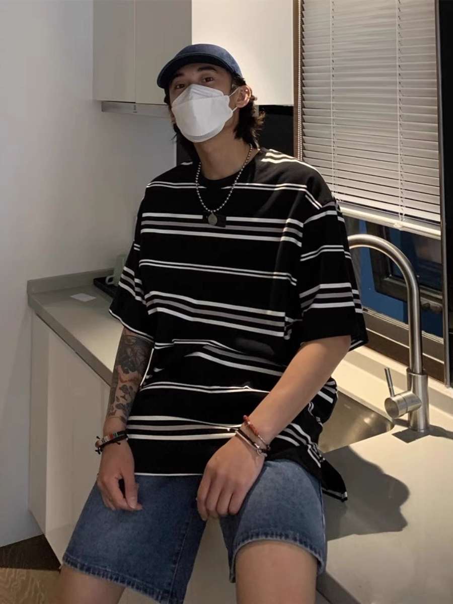 モダンボーダーゆったりTシャツ ボーダー服