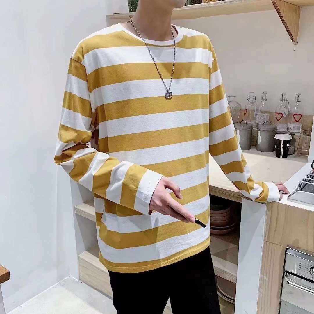ゆったりボーダー柄長袖Tシャツ ボーダー服
