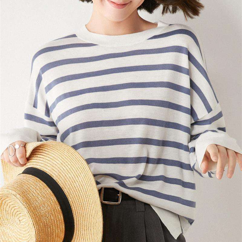 ゆったりボーダーニットプルオーバー ボーダー服