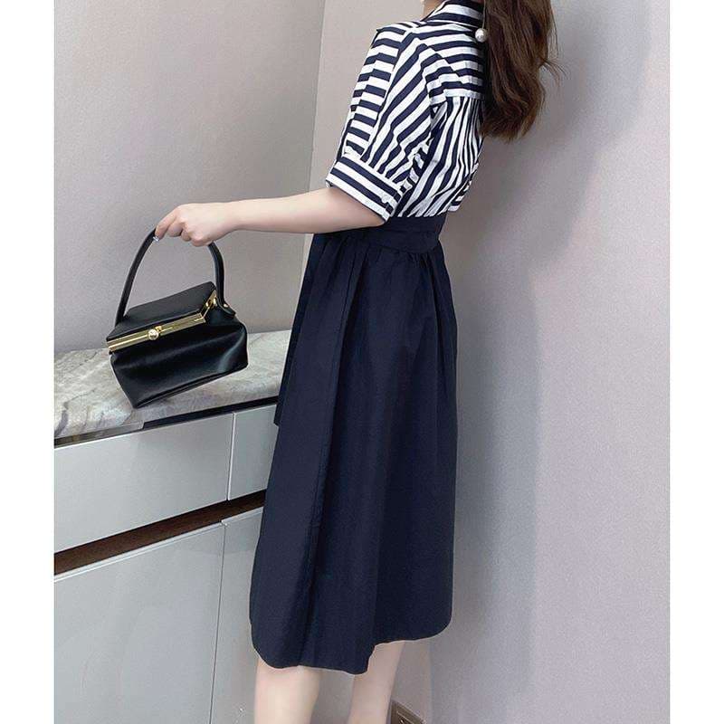 ストライプ柄ラップ風シャツワンピース ボーダー服