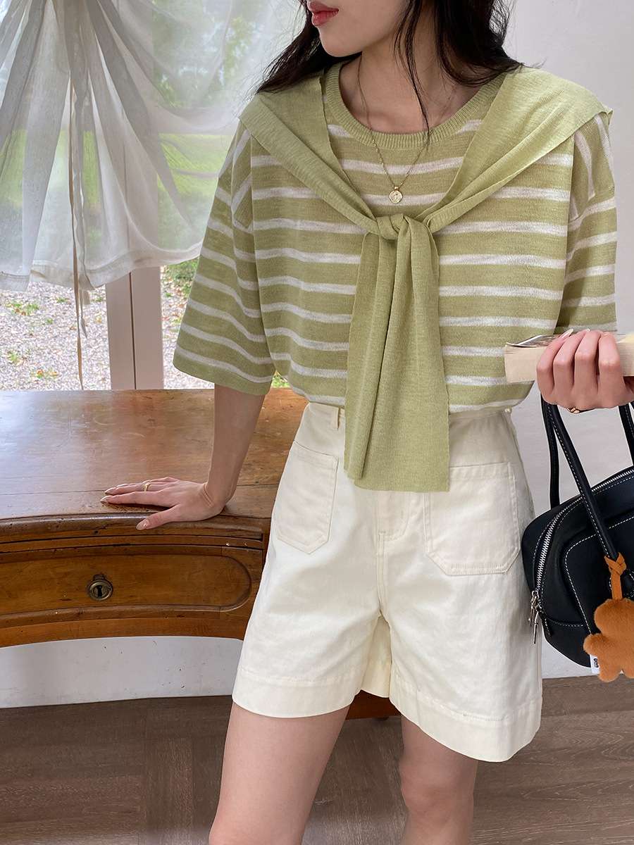 デザインリボン付きボーダーニット ボーダー服