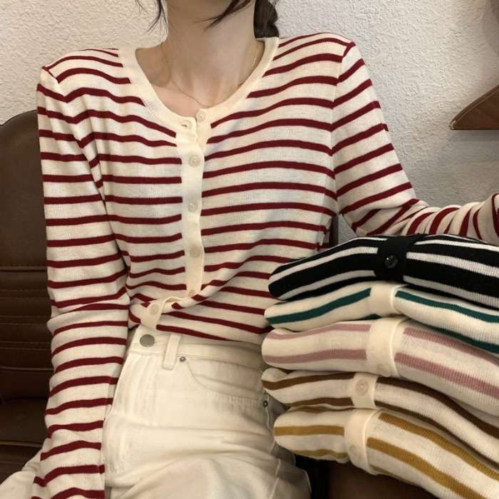 やわらか素材ボーダーカーディガン ボーダー服