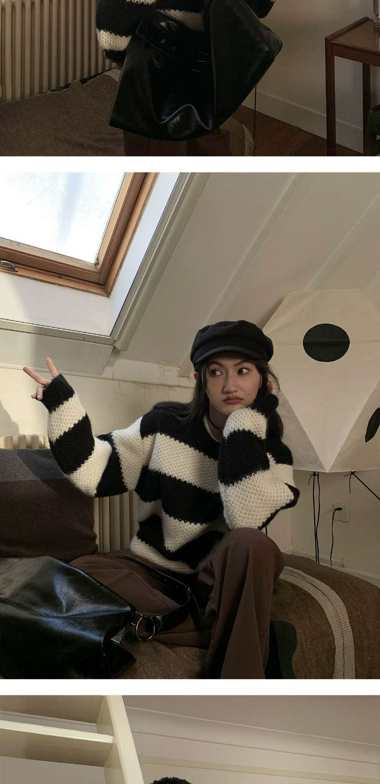 ボーダーニットの休日コーデ ボーダー服