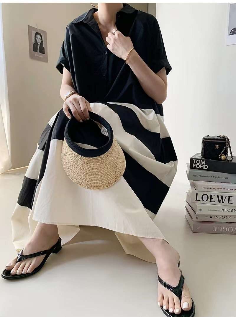 切り替えボーダーシャツワンピース ボーダー服