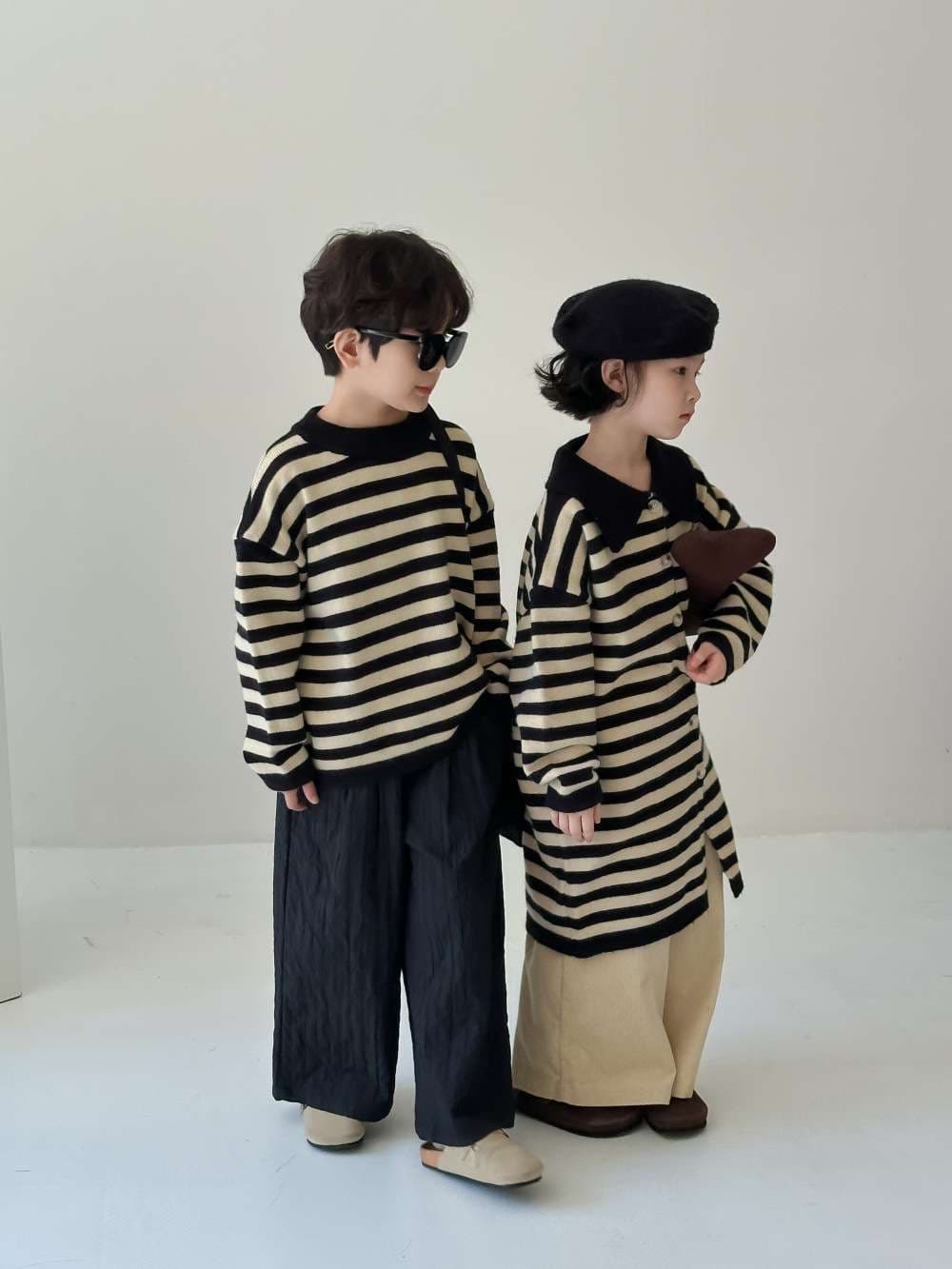 モダンストライプのニットウェアセット ボーダー服