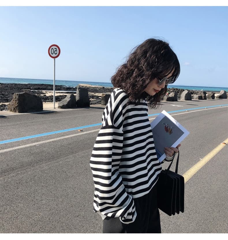 ボーダー服 レディース ボーダー 長袖 プルオーバー カットソー 黒ブルー