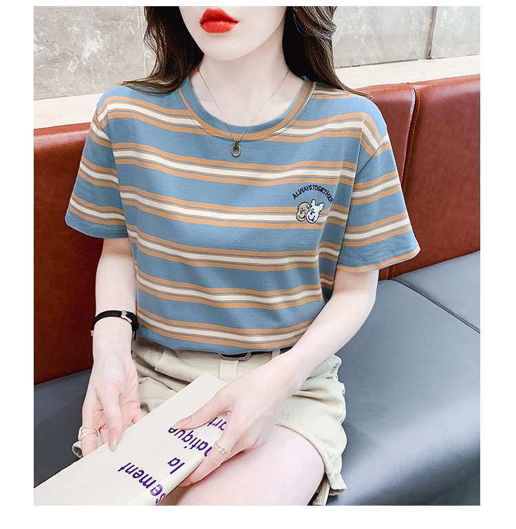クマ刺繍入りボーダーゆるTシャツ ボーダー服